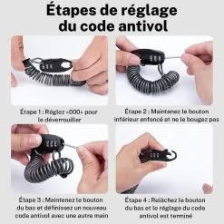 ROCKBROS Câble Antivol Casque Vélo Avec Code à 3 Chiffres Antivol Cadenas Pliable 90 Cm -Promos Vélos Boutique cable antivol casque velo avec code a 3 chiffres antivol cadenas pliable 90 cm 4