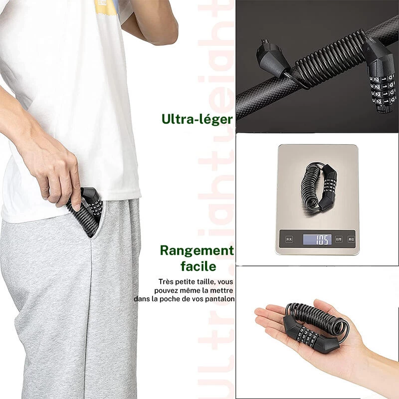 ROCKBROS Câble Antivol Casque Vélo Cadenas à Combinaison à 4 Chiffres Noir 1,5m 6 ROCKBROS Câble Antivol Casque Vélo Cadenas à Combinaison à 4 Chiffres Noir 1,5m – Image 6