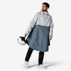 BTWIN PONCHO PLUIE VISIBILITE NUIT VELO VILLE 540 BLEU GRIS